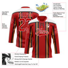 Laden Sie das Bild in den Galerie-Viewer, Custom Red Old Gold Black-White 3D Pattern Design Stripe Hockey Lace Neck Jersey

