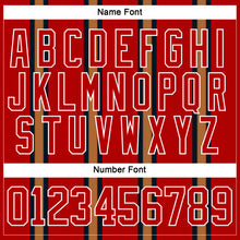 Laden Sie das Bild in den Galerie-Viewer, Custom Red Old Gold Black-White 3D Pattern Design Stripe Hockey Lace Neck Jersey
