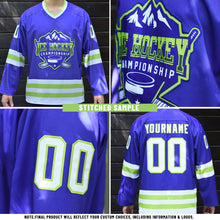 Load image into Gallery viewer, Custom Black White Green Navy-Red 3D Pattern Design Stripe Hockey Lace Neck Jersey
