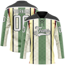 Load image into Gallery viewer, Custom Green White Cream Black-Red 3D Pattern Design Stripe Hockey Lace Neck Jersey
