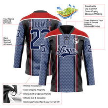 Load image into Gallery viewer, Custom Blue Navy Black Red-White 3D Pattern Design Stripe Hockey Lace Neck Jersey

