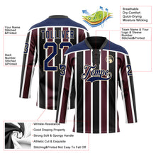 Laden Sie das Bild in den Galerie-Viewer, Custom Black Navy Red Cream-White 3D Pattern Design Stripe Hockey Lace Neck Jersey
