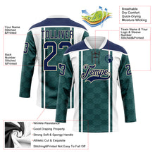 Load image into Gallery viewer, Custom Green Navy White-Cream 3D Pattern Design Stripe Hockey Lace Neck Jersey
