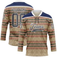 Load image into Gallery viewer, Custom Old Gold Steel Gray Red Cream-White 3D Pattern Design Stripe Hockey Lace Neck Jersey
