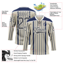 Загрузить изображение в средство просмотра галереи, Custom Cream Steel Gray Navy-White 3D Pattern Design Stripe Hockey Lace Neck Jersey
