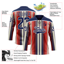 Laden Sie das Bild in den Galerie-Viewer, Custom Red Navy Cream-White 3D Pattern Design Stripe Hockey Lace Neck Jersey
