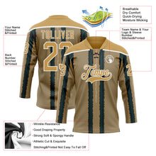 Load image into Gallery viewer, Custom Old Gold Green Black-White 3D Pattern Design Stripe Hockey Lace Neck Jersey
