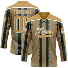 Load image into Gallery viewer, Custom Old Gold Green Black-White 3D Pattern Design Stripe Hockey Lace Neck Jersey
