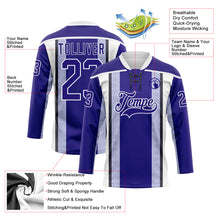 Laden Sie das Bild in den Galerie-Viewer, Custom Dark Purple Black-White 3D Pattern Design Stripe Hockey Lace Neck Jersey
