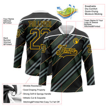 Load image into Gallery viewer, Custom Black Gold-White 3D Pattern Design Stripe Hockey Lace Neck Jersey
