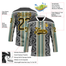 Load image into Gallery viewer, Custom Black Blue Gold-White 3D Pattern Design Stripe Hockey Lace Neck Jersey
