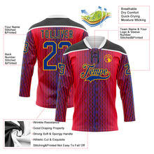 Laden Sie das Bild in den Galerie-Viewer, Custom Red Royal Black Gold-White 3D Pattern Design Stripe Hockey Lace Neck Jersey
