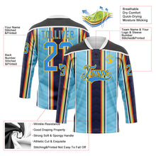 Load image into Gallery viewer, Custom Blue Powder Blue Black Red Gold-White 3D Pattern Design Stripe Hockey Lace Neck Jersey
