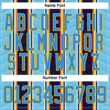 Load image into Gallery viewer, Custom Blue Powder Blue Black Red Gold-White 3D Pattern Design Stripe Hockey Lace Neck Jersey
