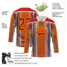 Load image into Gallery viewer, Custom Orange Red Blue Gold-White 3D Pattern Design Stripe Hockey Lace Neck Jersey
