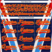 Charger l'image dans la galerie, Custom Navy Fire Red Gold Blue-White 3D Abstract Pattern Graphic Cyber Mecha E-sport Hockey Lace Neck Jersey
