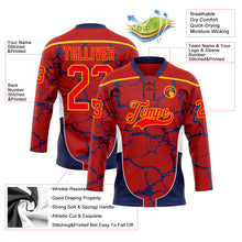 Загрузить изображение в средство просмотра галереи, Custom Red Fire Red Gold Navy-White 3D Abstract Pattern Graphic Cyber Mecha E-sport Hockey Lace Neck Jersey
