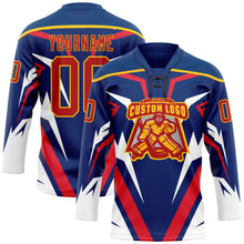 Load image into Gallery viewer, Custom US Navy Blue Red Yellow-White 3D Abstract Pattern Graphic Cyber Mecha E-sport Hockey Lace Neck Jersey
