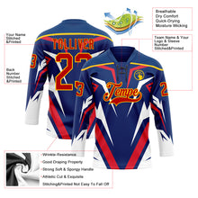 Load image into Gallery viewer, Custom US Navy Blue Red Yellow-White 3D Abstract Pattern Graphic Cyber Mecha E-sport Hockey Lace Neck Jersey
