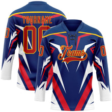 Load image into Gallery viewer, Custom US Navy Blue Red Yellow-White 3D Abstract Pattern Graphic Cyber Mecha E-sport Hockey Lace Neck Jersey
