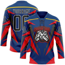 Load image into Gallery viewer, Custom US Navy Blue Black Red-White 3D Abstract Pattern Graphic Cyber Mecha E-sport Hockey Lace Neck Jersey
