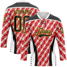 Laden Sie das Bild in den Galerie-Viewer, Custom White Black Red Yellow-White 3D Abstract Pattern Graphic Cyber Mecha E-sport Hockey Lace Neck Jersey
