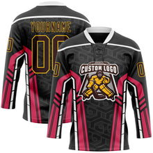 Загрузить изображение в средство просмотра галереи, Custom Black Brown Pink Yellow-White 3D Abstract Pattern Graphic Cyber Mecha E-sport Hockey Lace Neck Jersey
