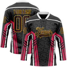 Загрузить изображение в средство просмотра галереи, Custom Black Brown Pink Yellow-White 3D Abstract Pattern Graphic Cyber Mecha E-sport Hockey Lace Neck Jersey
