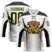 Laden Sie das Bild in den Galerie-Viewer, Custom White Black Yellow-Orange 3D Abstract Pattern Graphic Cyber Mecha E-sport Hockey Lace Neck Jersey
