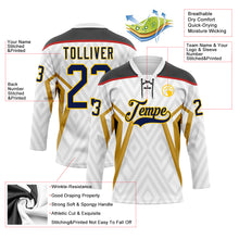 Charger l'image dans la galerie, Custom White Navy Old Gold Yellow Black-Red 3D Abstract Pattern Graphic Cyber Mecha E-sport Hockey Lace Neck Jersey
