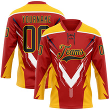 Загрузить изображение в средство просмотра галереи, Custom Red Black Yellow-White 3D Abstract Pattern Graphic Cyber Mecha E-sport Hockey Lace Neck Jersey

