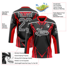 Load image into Gallery viewer, Custom Black Steel Gray Red-White 3D Abstract Pattern Graphic Cyber Mecha E-sport Hockey Lace Neck Jersey
