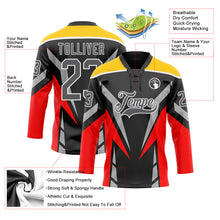 Load image into Gallery viewer, Custom Black Steel Gray Red Yellow-White 3D Abstract Pattern Graphic Cyber Mecha E-sport Hockey Lace Neck Jersey
