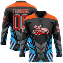 Load image into Gallery viewer, Custom Black Red Blue Gray Orange-White 3D Abstract Pattern Graphic Cyber Mecha E-sport Hockey Lace Neck Jersey
