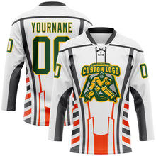 Laden Sie das Bild in den Galerie-Viewer, Custom White Green Red Black-Yellow 3D Abstract Pattern Graphic Cyber Mecha E-sport Hockey Lace Neck Jersey
