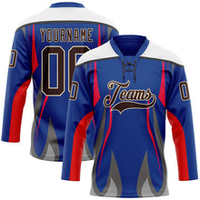 Загрузить изображение в средство просмотра галереи, Custom Royal Brown Red Gray Black Cream-White 3D Abstract Pattern Graphic Cyber Mecha E-sport Hockey Lace Neck Jersey
