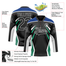Load image into Gallery viewer, Custom Black Royal Green-White 3D Abstract Pattern Graphic Cyber Mecha E-sport Hockey Lace Neck Jersey
