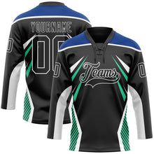 Load image into Gallery viewer, Custom Black Royal Green-White 3D Abstract Pattern Graphic Cyber Mecha E-sport Hockey Lace Neck Jersey
