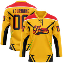 Load image into Gallery viewer, Custom Gold Black Fire Red Green-White 3D Abstract Pattern Graphic Cyber Mecha E-sport Hockey Lace Neck Jersey
