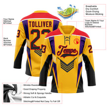 Load image into Gallery viewer, Custom Gold Black Fire Red Purple-White 3D Abstract Pattern Graphic Cyber Mecha E-sport Hockey Lace Neck Jersey
