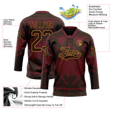 Laden Sie das Bild in den Galerie-Viewer, Custom Burgundy Brown-Old Gold 3D Pattern Tribal Indigenous Grunge Splash Hockey Lace Neck Jersey
