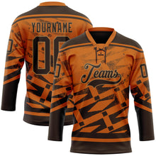 Laden Sie das Bild in den Galerie-Viewer, Custom Texas Orange Brown-Old Gold 3D Pattern Tribal Indigenous Gradient Geometric Splash Hockey Lace Neck Jersey
