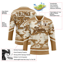 Загрузить изображение в средство просмотра галереи, Custom Cream Old Gold-Brown 3D Pattern Tribal Indigenous Grunge Splash Hockey Lace Neck Jersey
