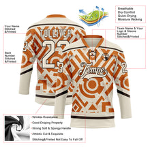 Загрузить изображение в средство просмотра галереи, Custom Cream Texas Orange-Brown 3D Pattern Tribal Indigenous Grunge Geometric Splash Hockey Lace Neck Jersey
