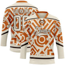 Загрузить изображение в средство просмотра галереи, Custom Cream Texas Orange-Brown 3D Pattern Tribal Indigenous Grunge Geometric Splash Hockey Lace Neck Jersey
