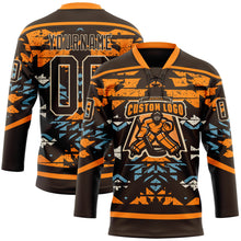 Загрузить изображение в средство просмотра галереи, Custom Brown Bay Orange Blue-City Cream 3D Pattern Tribal Indigenous Grunge Splash Hockey Lace Neck Jersey
