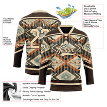 Загрузить изображение в средство просмотра галереи, Custom Brown City Cream Orange-Blue 3D Pattern Tribal Indigenous Grunge Geometric Splash Hockey Lace Neck Jersey
