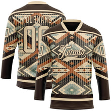 Загрузить изображение в средство просмотра галереи, Custom Brown City Cream Orange-Blue 3D Pattern Tribal Indigenous Grunge Geometric Splash Hockey Lace Neck Jersey
