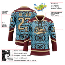 Laden Sie das Bild in den Galerie-Viewer, Custom Blue Vegas Gold Burgundy-Brown 3D Pattern Tribal Indigenous Grunge Splash Hockey Lace Neck Jersey
