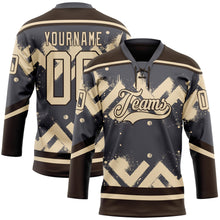 Загрузить изображение в средство просмотра галереи, Custom Steel Gray City Cream-Brown 3D Pattern Tribal Indigenous Grunge Geometric Splash Hockey Lace Neck Jersey
